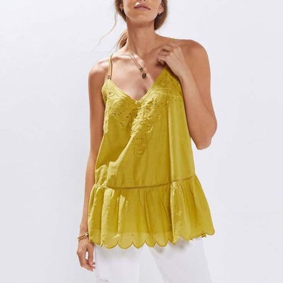 Anthropologie Tops - Anthropologie Let Me Be Lace Peplum Tank - Chartreuse